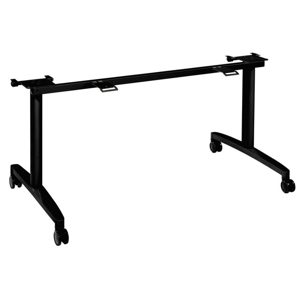 A black metal HON flip-top table base with wheels.