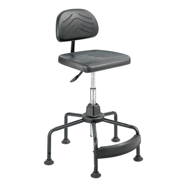 A Safco black office chair with a black seat and metal base.