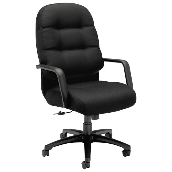 A black HON Pillow-Soft high-back office chair with arms.