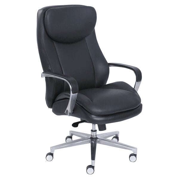 A black La-Z-Boy office chair with chrome wheels.