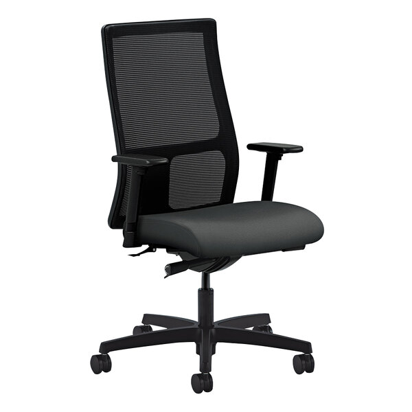 A black HON Ignition Series office chair with a mesh back and arms.