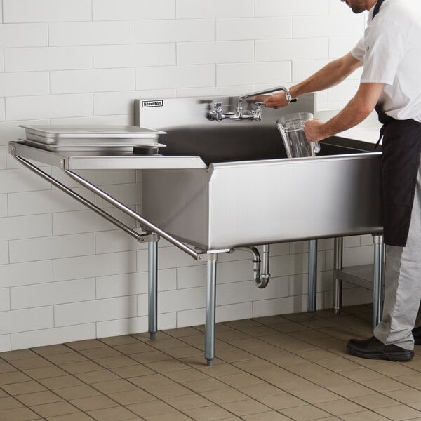 Steelton 36" 16-Gauge Stainless Steel One Compartment Commercial Utility Sink with Faucet and 24" Drainboard - 36" x 24" x 14" Bowl