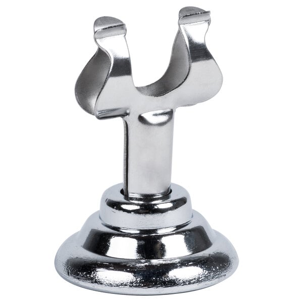 A stainless steel clamp-style menu holder.