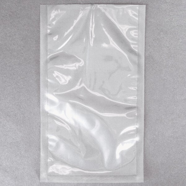 A clear plastic ARY VacMaster vacuum packaging bag with a wrinkled surface.