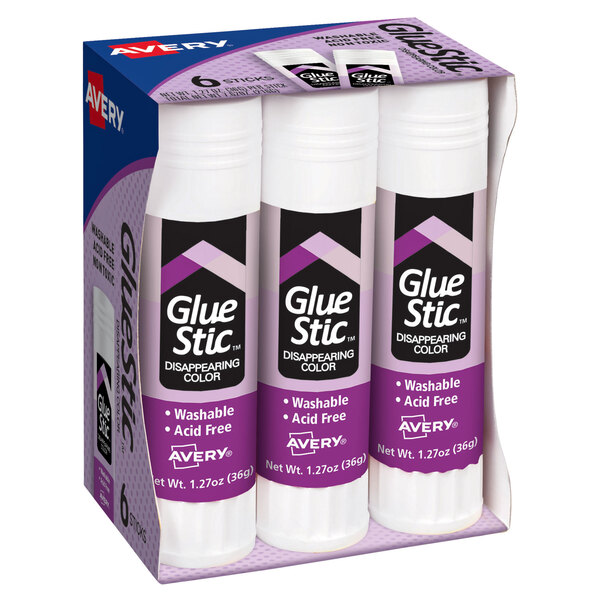 A package of 6 purple Avery GlueSticks.