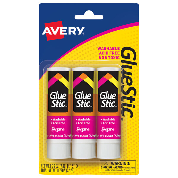 A package of 3 Avery® GlueStic labels.