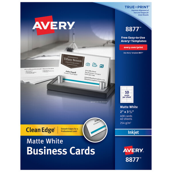 A box of 400 matte white Avery business cards.