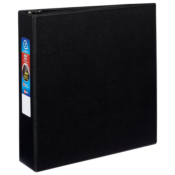 A black Avery Heavy-Duty binder with a label on it.