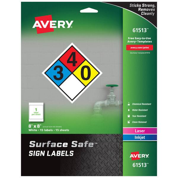 A box of Avery Surface Safe square sign labels.