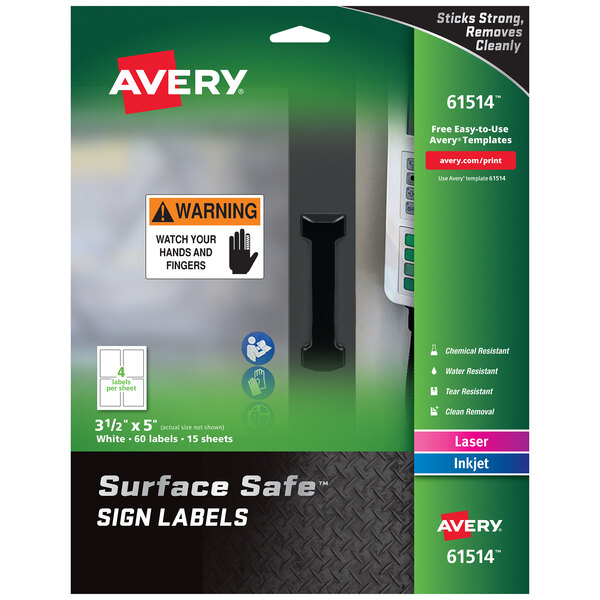 A package of Avery Surface Safe rectangle sign labels.