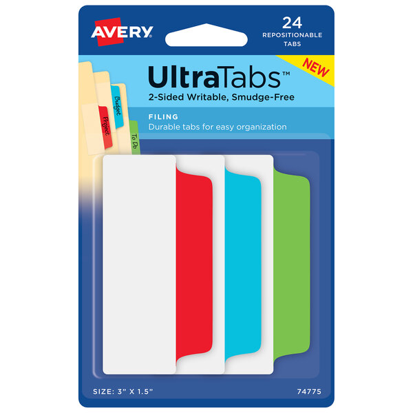 A package of Avery Ultra Tabs in assorted colors.