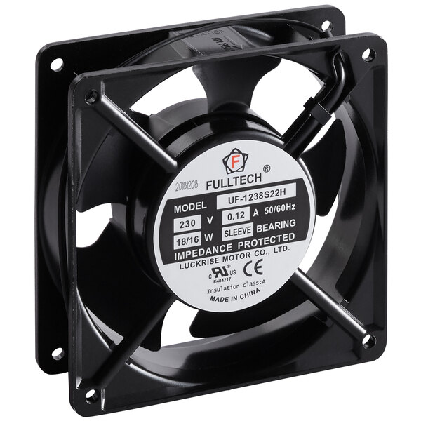 An Avantco cooling fan with a black and white design.