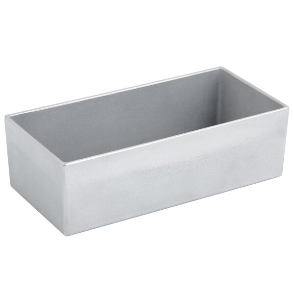 A silver rectangular Bon Chef bowl with a sandstone finish.