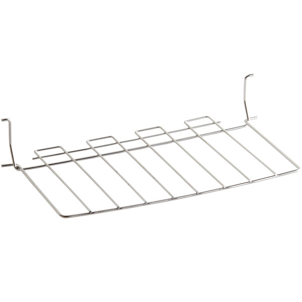 An Avantco metal loading tray with hooks and holes.