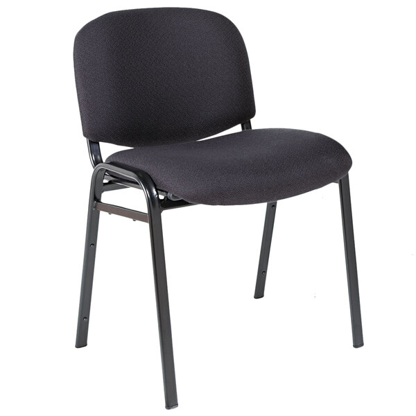 A black Alera Continental Series stacking chair with black fabric seat and black legs.