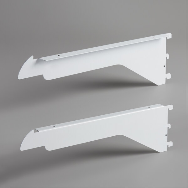 A white rectangular object with a pair of white metal brackets.
