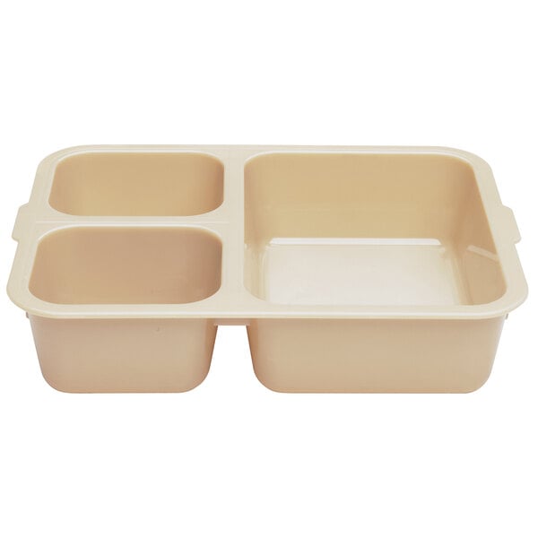 A beige plastic Cambro insert tray with three compartments.