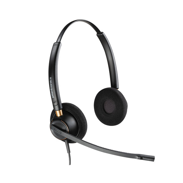 A black Plantronics HW520 EncorePro binaural headset with a microphone.