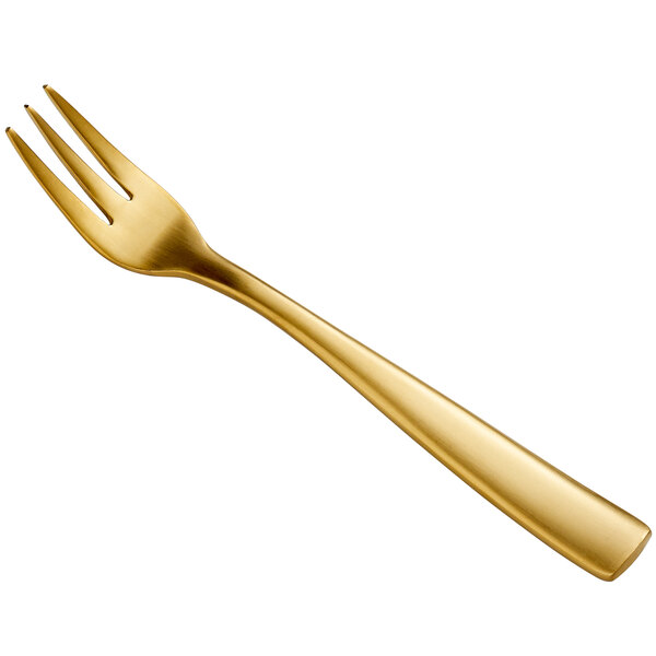 A Bon Chef matte gold stainless steel oyster fork.