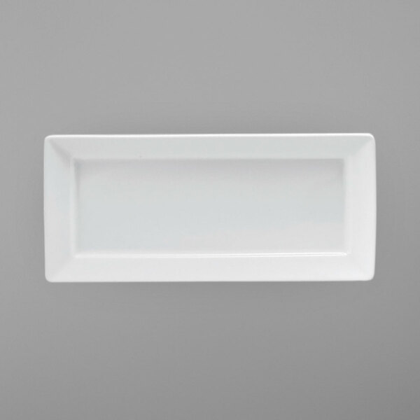 A white rectangular Oneida Fusion porcelain platter on a gray background.
