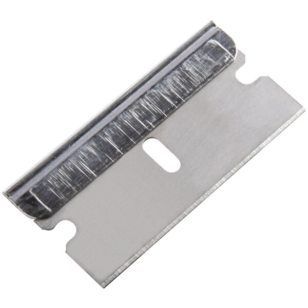 A close up of a Cosco Jiffi Cutter razor blade with a hole in the middle.