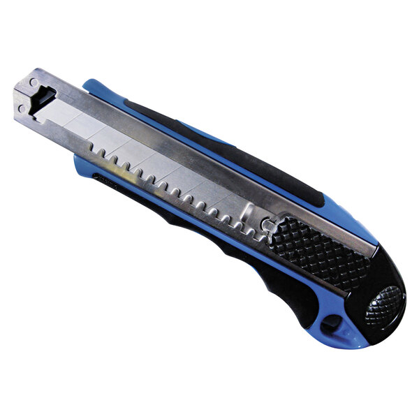 A blue and black Cosco heavy-duty retractable knife with a blade.