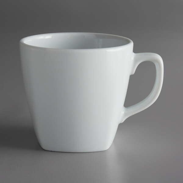 A white Oneida Fusion porcelain coffee cup with a handle.