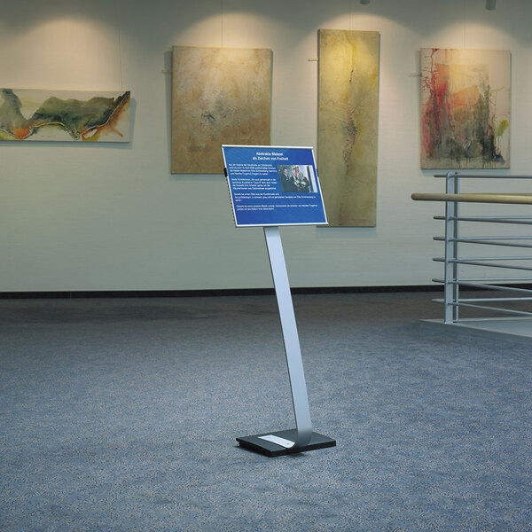 A Durable metal sign stand with adjustable insert space.
