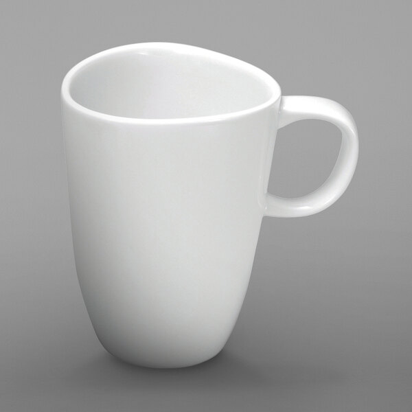 A Oneida Mood bright white porcelain mug with a handle.