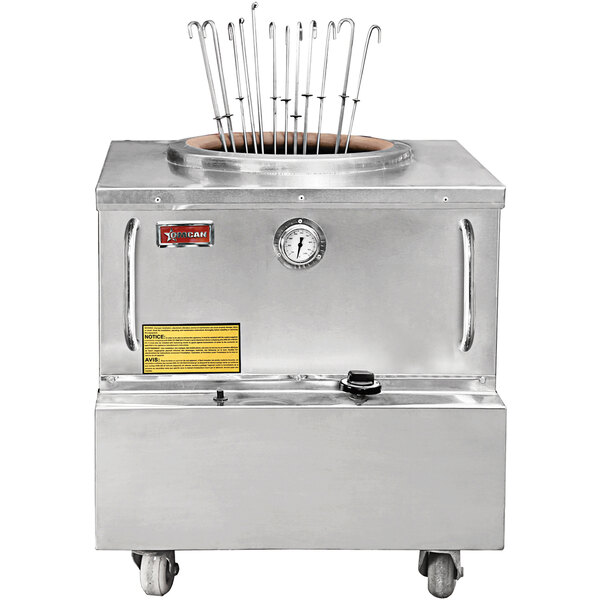 A large stainless steel square Baba Clay tandoor oven.