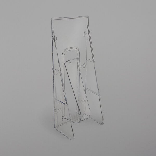 A clear plastic Deflecto wall mount literature holder with two sides.