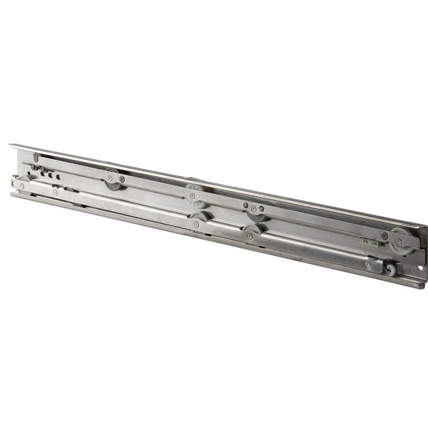 A metal Avantco left drawer slide with two handles.