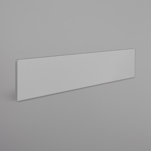 A white rectangular Deflecto cubicle nameplate holder with a black border.