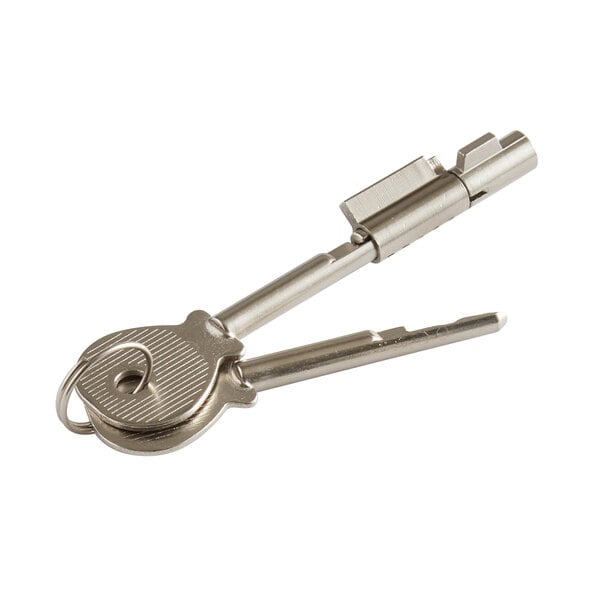 A close-up of a key for a Lock and Key Set for Glass Lid Chest Freezers with a metal handle.