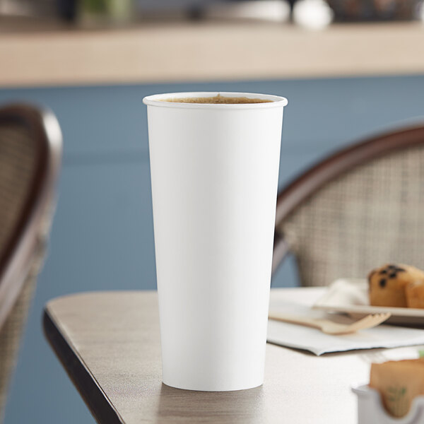 Solo 424WN-2050 24 oz. White Single Sided Poly Paper Hot Cup - 500/Case
