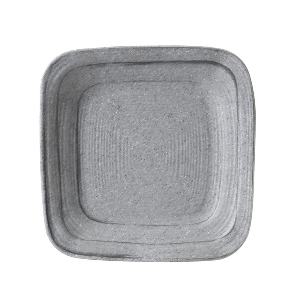 A square grey Elite Global Solutions Della Terra plate with a white speckled surface.