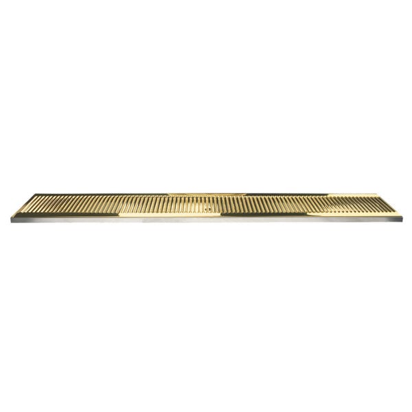 A stainless steel Micro Matic surface mount drip tray with a brass grate.