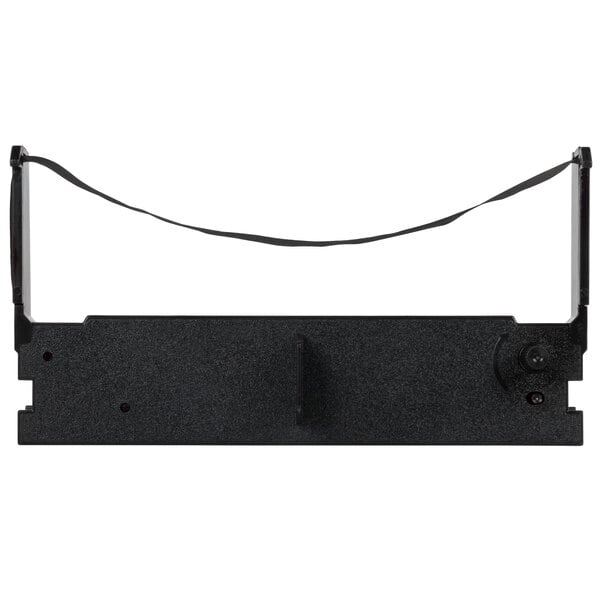 A black plastic holder with a black strap.