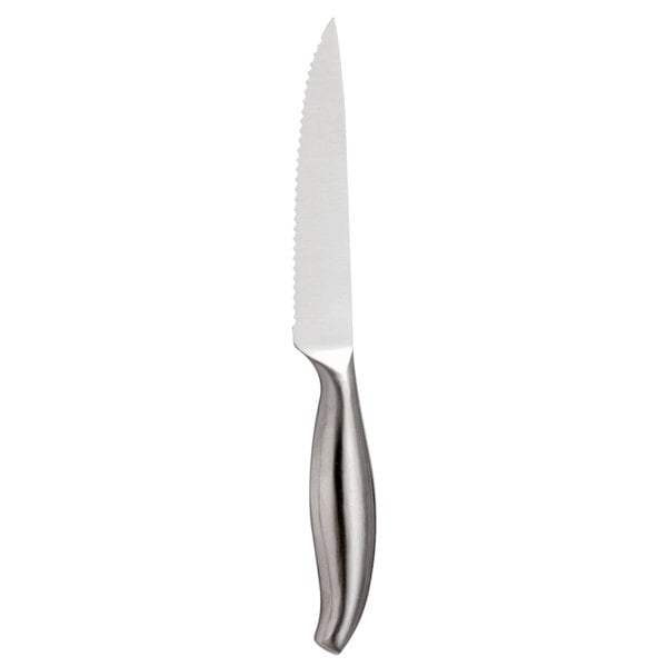 An American Metalcraft stainless steel serrated steak knife with a satin finish.