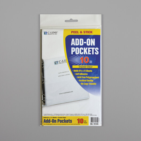 A package of C-Line clear polypropylene add-on pockets.