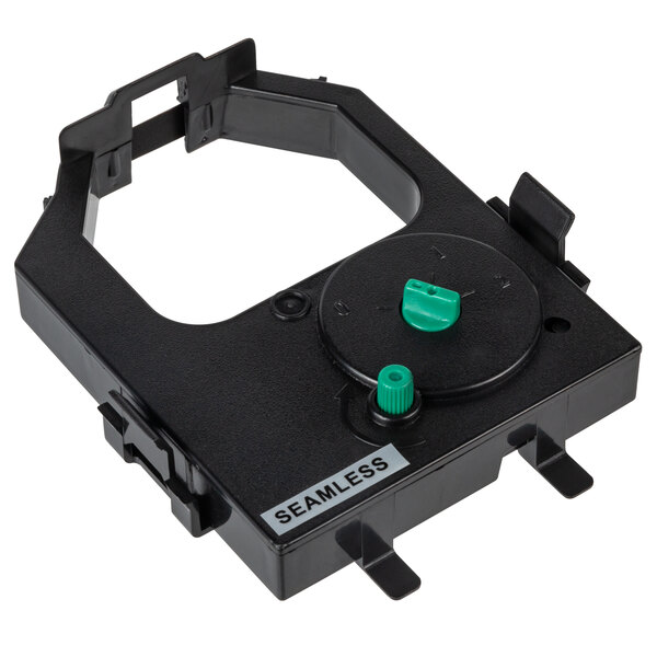A black plastic Point Plus ribbon cartridge with green accents.