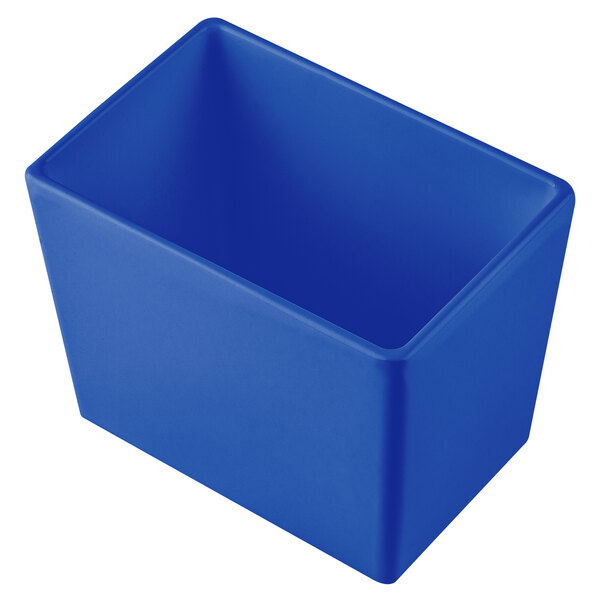 A Tablecraft cobalt blue cast aluminum deep bowl with straight sides.