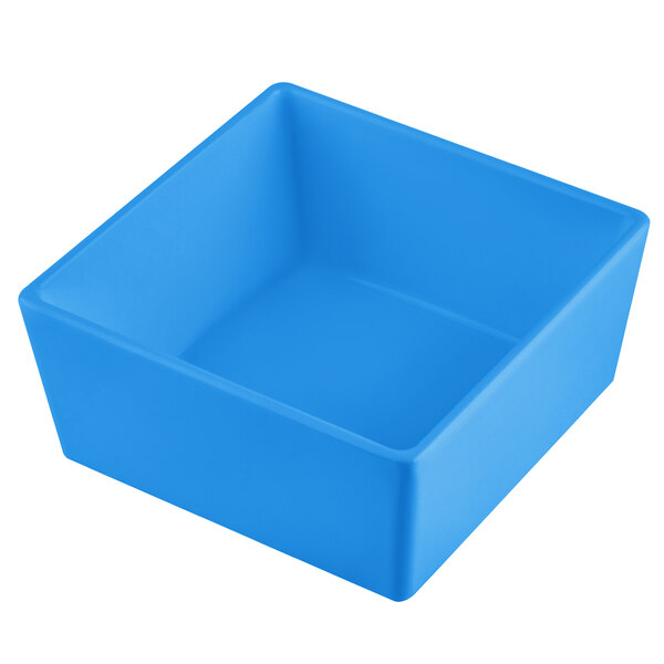 A sky blue square Tablecraft bowl.