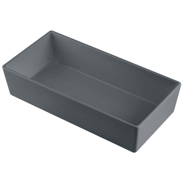 A Tablecraft granite rectangular bowl with straight sides.