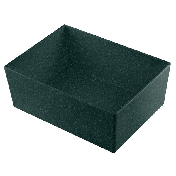 A hunter green rectangular box with a white speckled surface.