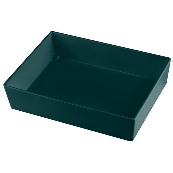 A rectangular black Tablecraft bowl with a hunter green interior on a white background.
