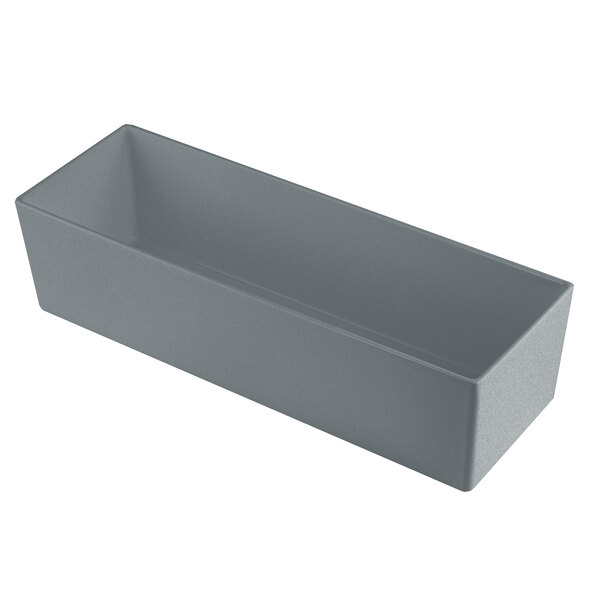A Tablecraft granite cast aluminum rectangular bowl with straight sides.