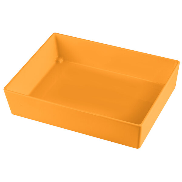 A Tablecraft orange rectangular bowl with white background.