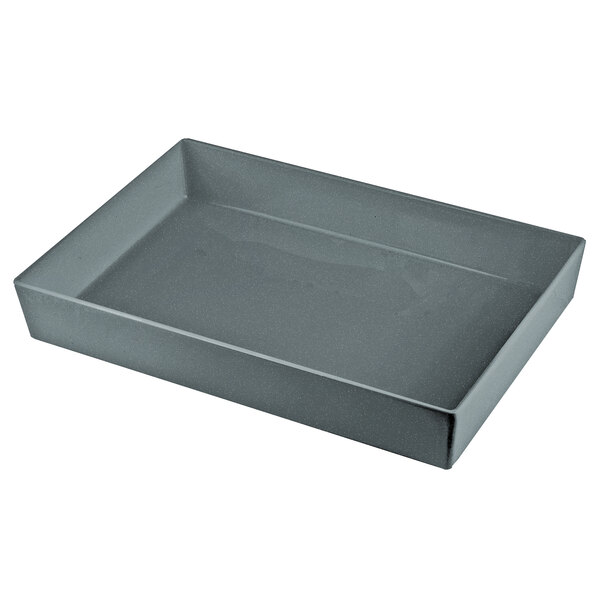 A grey rectangular Tablecraft bowl with straight sides.