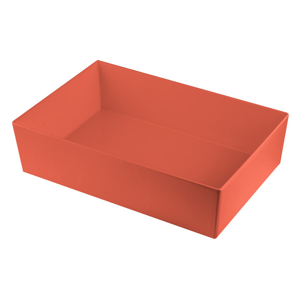 A Tablecraft Simple Solutions deep cast aluminum bowl in sunset orange.